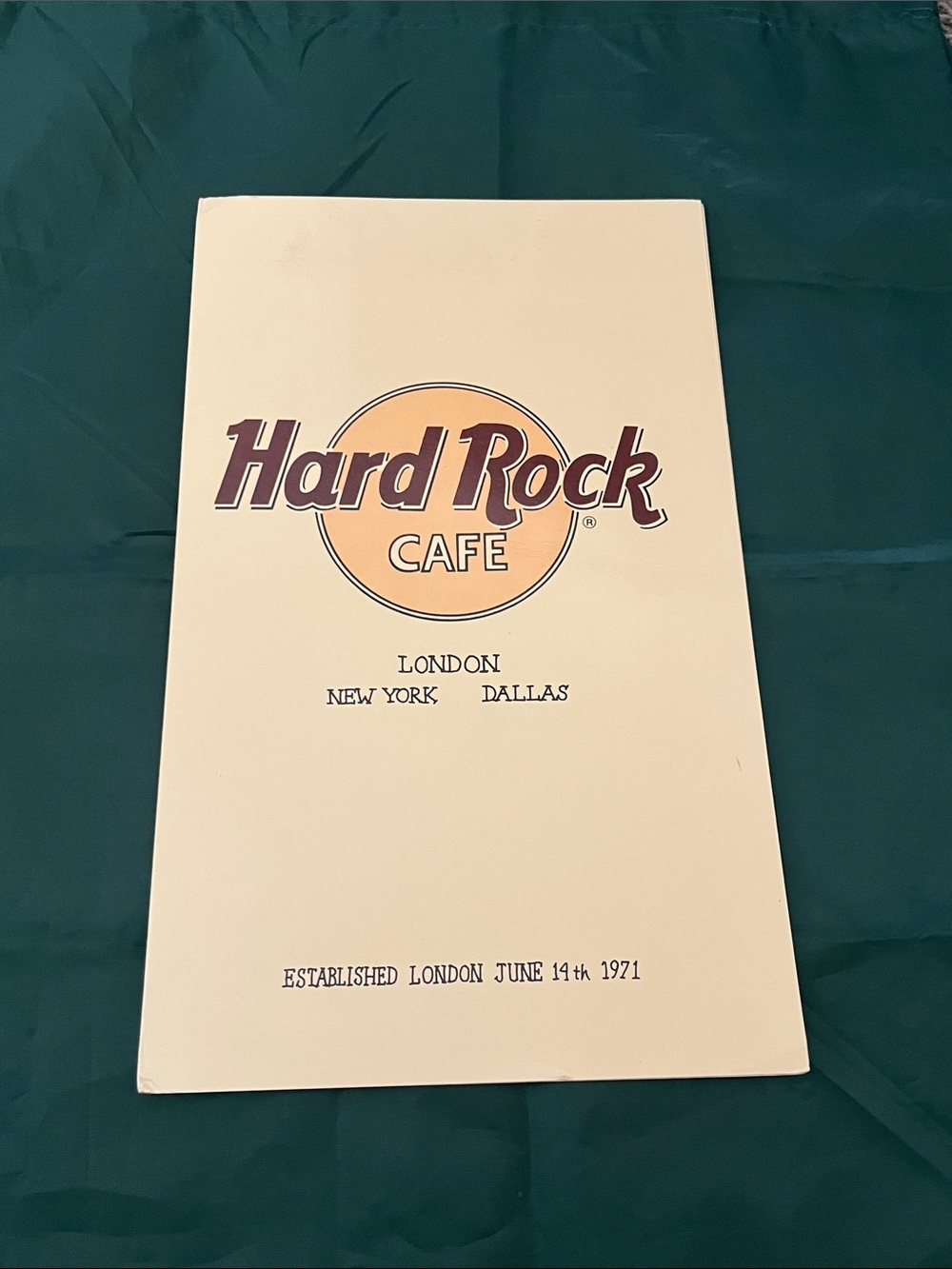 Vtg Hard Rock menu